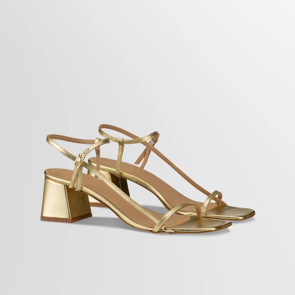 KOIO Rose 18 Karat Gold Leather Strappy Block Heel Sandals – Size 38 / 8 US NWT
